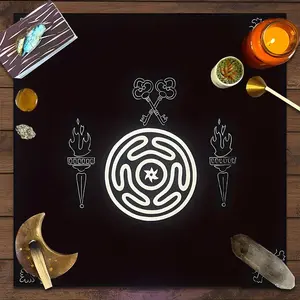 Mystical retro Labyrinth Key Torch Design Square Tarot Tablecloth, Witch-style home decor Altar Cloth Multiple Sizes Polyester Fabric, Easy to Clean and Maintain Decorative Divination Cloth for Spreads & Rituals Gift for family and friends