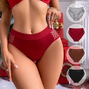 Women's Mid-Waist Stretchy Knitting Panties - Solid Brown Spandex, Hollow Design, Full Hip Coverage, Comfortable, Breathable, Sexy Underwear, Stretchy Panties