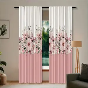 2pc pink floral print curtains are the perfect Valentine's Day gift for friends, suitable for home décor in dormitories, bedrooms, living rooms, kitchens, dining rooms, studies, cafes, hotels, apartments, and other settings. Home decoration curtain