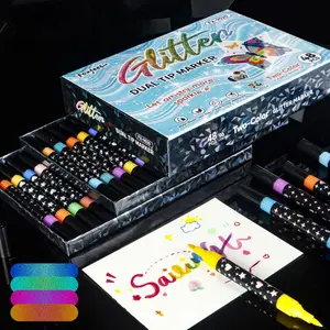 24/48/72/96 Colors Glitter Effect Brush Markers,Dual Tip Dual Color 1-5mm Soft Brush Shimmer Marker Art Marker Set for Doodle Writing, Glitter Art Crafts Adults DIY Crafts Greeting Christmas Cards Making