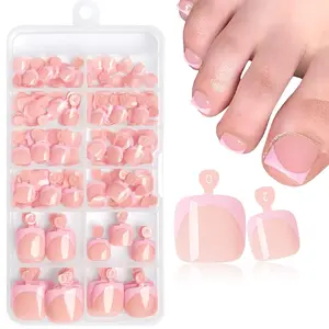 120Pcs Nude Pink Press on Toenails Short Summer Square Fake Toe Nails Press ons Nail Art Tip with Pink French Design Full Cover Artificial Beach False Toe Nail for Women Gift Idea Salon Quality Pink French Tips