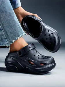 Women's Large Size Platform Clogs | Breathable Hollow Comfort | EVA Anti-Slip Cushion Sole | Casual Trendy Home & Daily Wear, Footwear