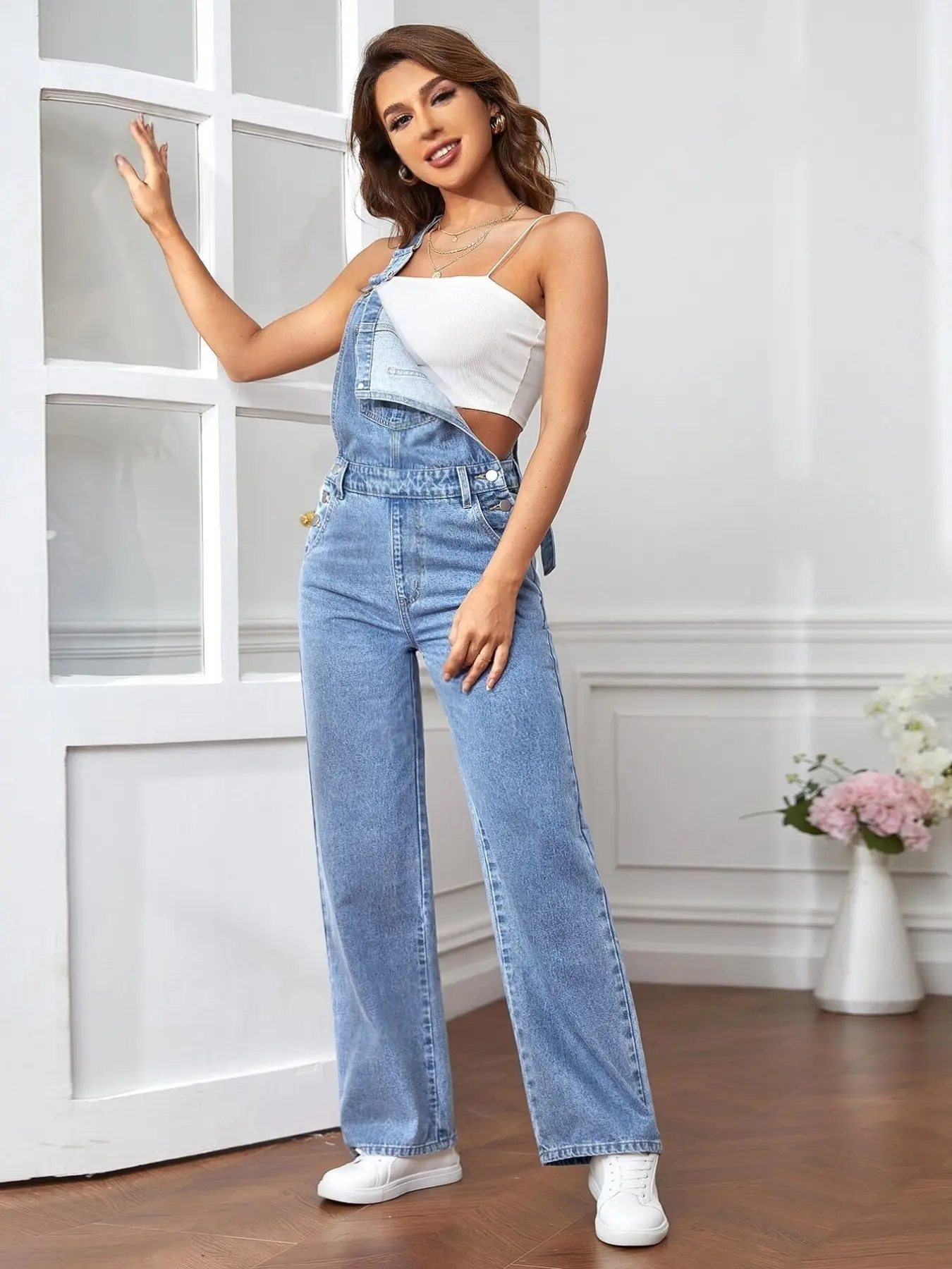 Women's Y2K Retro Loose Fit Oversized Medium Wash Jeans Overall, Sleeveless, Fashion, Basic, Vibe, Adjustable Straps, Multi-Pocket Design, Casual Everyday Daily Wear, Vintage Wide Leg Jumpsuit