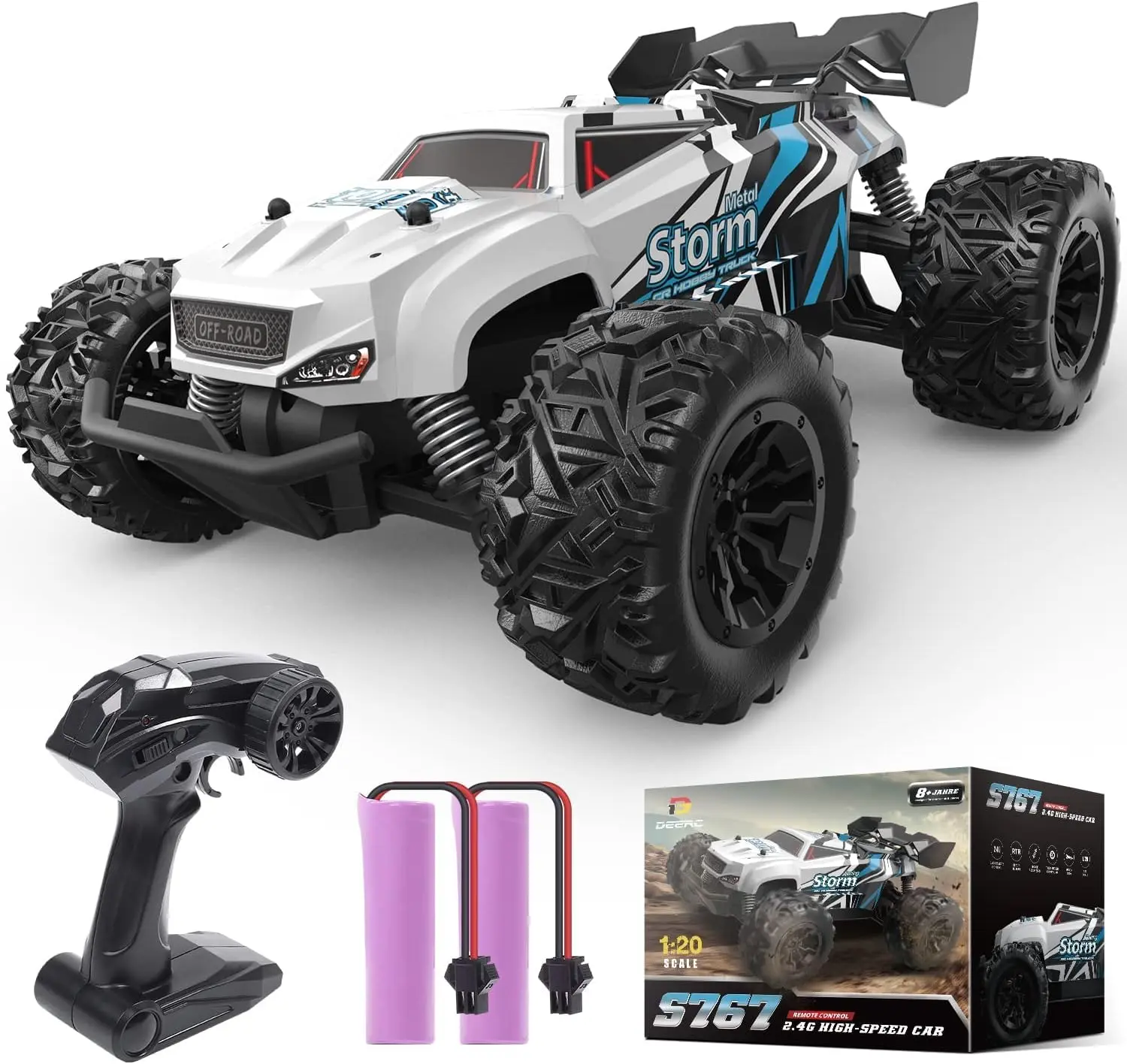 DEERC 2.4GHz All Terrain Off Road Rock Crawler Remote Control Truck Toy, USB Powered, 2 Batteries for 40 Min Play, Boy Gifts for 4-12 Year Olds, Ideal for Beginners, Remote Control Trucks