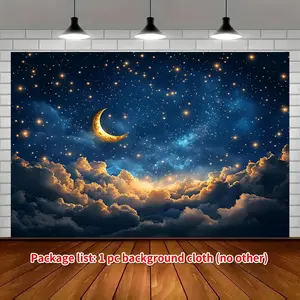 1PC Polyester Reusable 2D Flat Star-Moon-Cloud Backdrop Banner, Home & Festive Party Decoration, Birthday Shooting Background Cloth