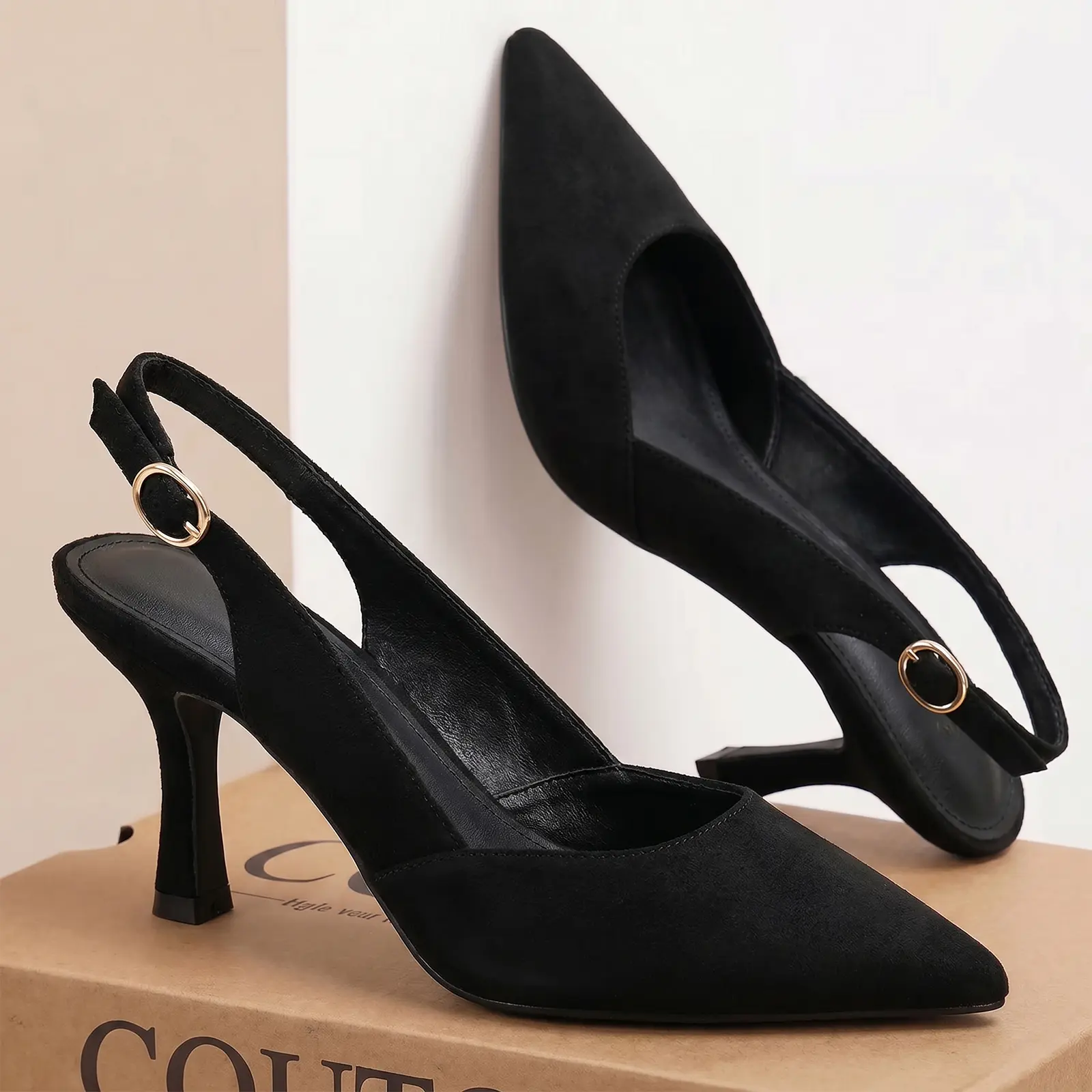 Coutgo Women's Slingback Kitten Heels Closed Pointed Toe Wedding Party Dress Pumps Shoes Business Footwear tiktokshopbacktoschool
