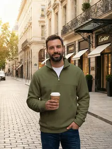 Men's Polar Fleece Half-Zip Pocket Long Sleeve Patchwork Casual Sweatshirt, New Style, Fashionable Winter Wear, Tops