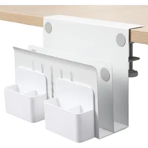 Desk Side Storage, Under Desk Laptop Mount, Table Side Hanging File Organizer, No Drill Clamp On  Management Tray, Laptop Holder with  Pen Holder for Office and Home, Load 22 Lbs