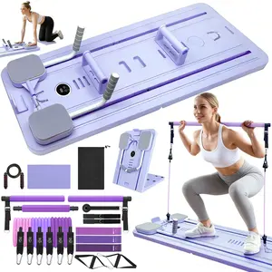 Homimanor Foldable Pilates Board Set for Beginners, Portable Home Exercise Kit with Pilates Bar and Resistance Bands for Daily Fitness & Stretching