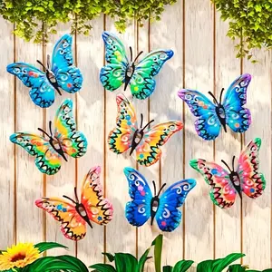 8pcs Metal Butterfly Wall Art Decor, 3D Colorful Hanging Butterflies, Garden Patio Fence Balcony Living Room Bedroom Outdoor Party Wedding Decoration
