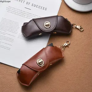 Portable Leather Glasses Case with Buckle, Slim Anti Scratch Sunglasses Pouch, Protective Eyeglass Holder for Men Women