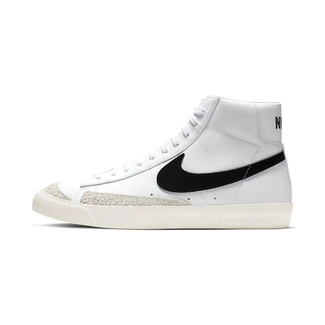 Nike BQ6806-100 Blazer Mid 77 Vintage Leather Sneakers Retro Thick-Soled Boost Mid-Heel Slip-On Unisex White/Black Classic Footwear