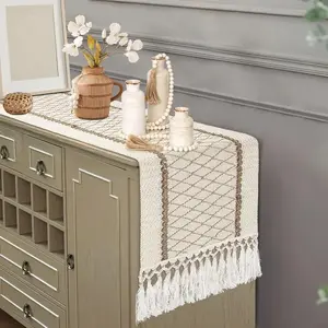 Boho Style Tassel Table Runner, 1 Count Rectangular Tablecloth, Decorative Tablecloth for Home Kitchen Dining Room Wedding Party