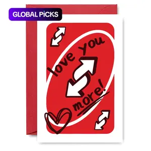UNO-Card-Themed Greeting Card with Envelope, Positive Message Card, Inspirational Greeting Cards, Love You More UNO Card in 1, 3 or 50 Pcs, Romantic Anniversary Greeting Card for Couples #GLOBAL PICKS