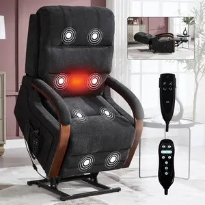 Power Lift Recliner Chair for Elderly People, Dual Motor Lift Chair with Vibration Massage and Heat, Lay Flat Recliner with Solid Wood Armrest, Standing Assistance Reclining, Chenille Fabric Blacknism