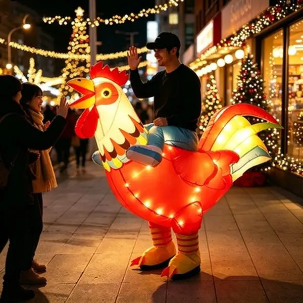 Light Up Ride-On Rooster Inflatable Costume, Party Fancy Dress for Holiday Street Parade