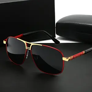 Men's Large Frame Sunglasses Black to Red Gradient TAC Lens Full-Rim Iron Frame Protection Easy-Clean Lens Surface