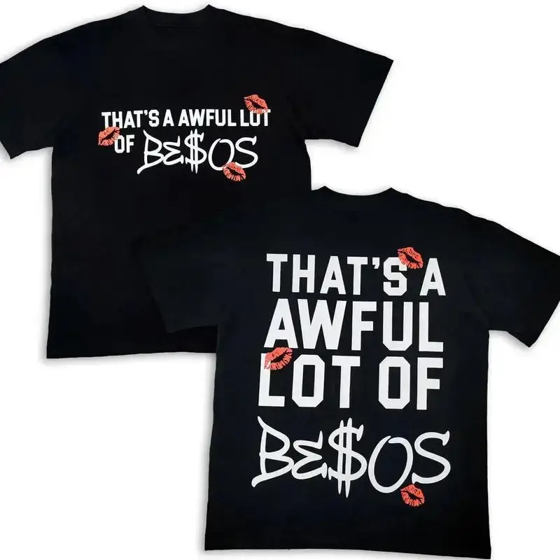 That’s A Awful Lot Of Besos Lip Print Graphic Tee Unisex Y2K Vintage Streetwear 100% Cotton Loose Hip Hop Casual T-Shirt Trendy Couple Statement Tee Gift For Him Her