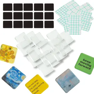 6 Pcs DIY Fridge Magnet Craft Set Acrylic Square Decorative Refrigerator Magnet with Adhesive Backing Ferrite Magnets for Office,Classroom,Cabinets,Kitchen 2 Inch