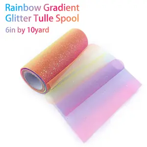Rainbow Gradient Sequin Net Fabric Roll Spool, 6 Inch X 10 Yard, DIY Decoration, Tutu Skirt, Tablecloth, Chair Cover, Bowknot, Hair Accessory