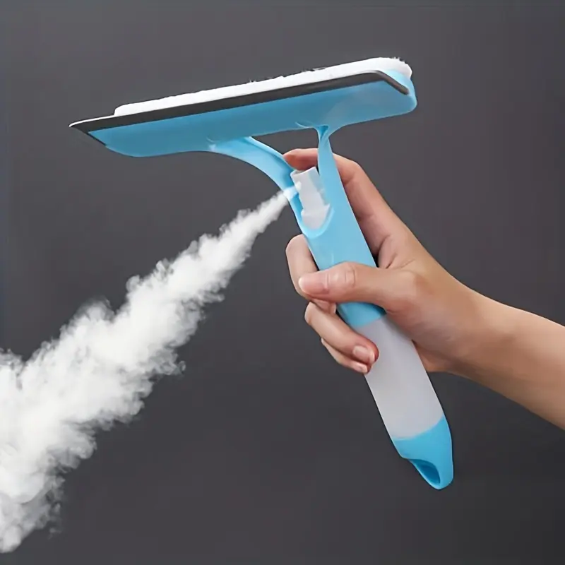 Multi functional glass wiping tool for cleaning mirrors, double-sided brush for wiping, scraper with spray bottle, three in one glass scraper, Window Cleaning Tool