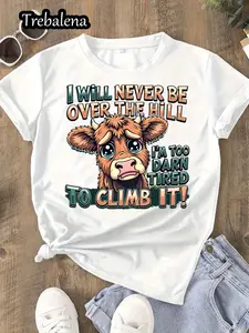 Women's Fun Cow Signature T-Shirt: Never dare to ride a roller coaster again.Exquisite animal patterns, soft fabrics, crew neck design, casual style for all water activities, suitable for spring and summer wear.