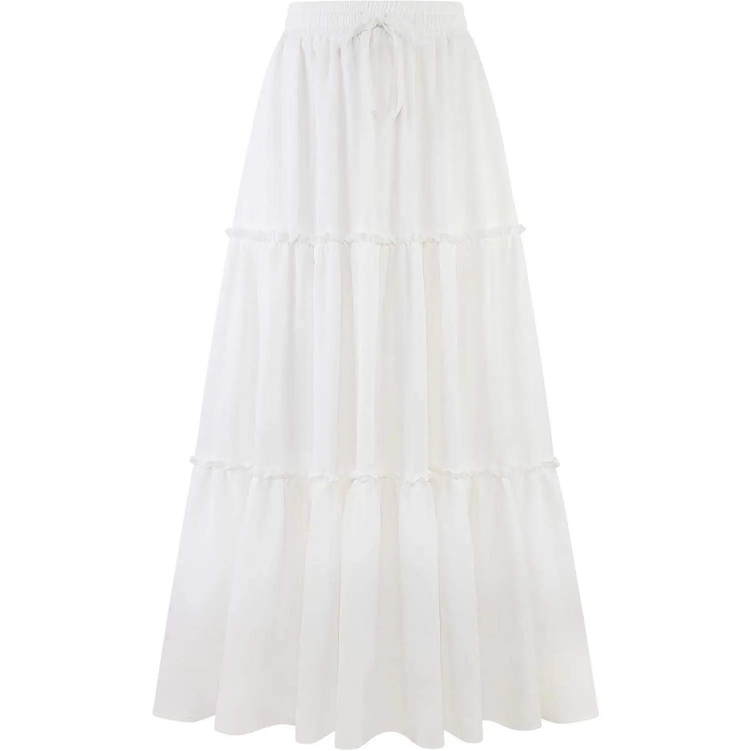 Women's Summer Maxi Skirt Trendy High Waist Pleated Ruffle Long Skirts Flowy Beach Boho Skirt Dress with Pockets
