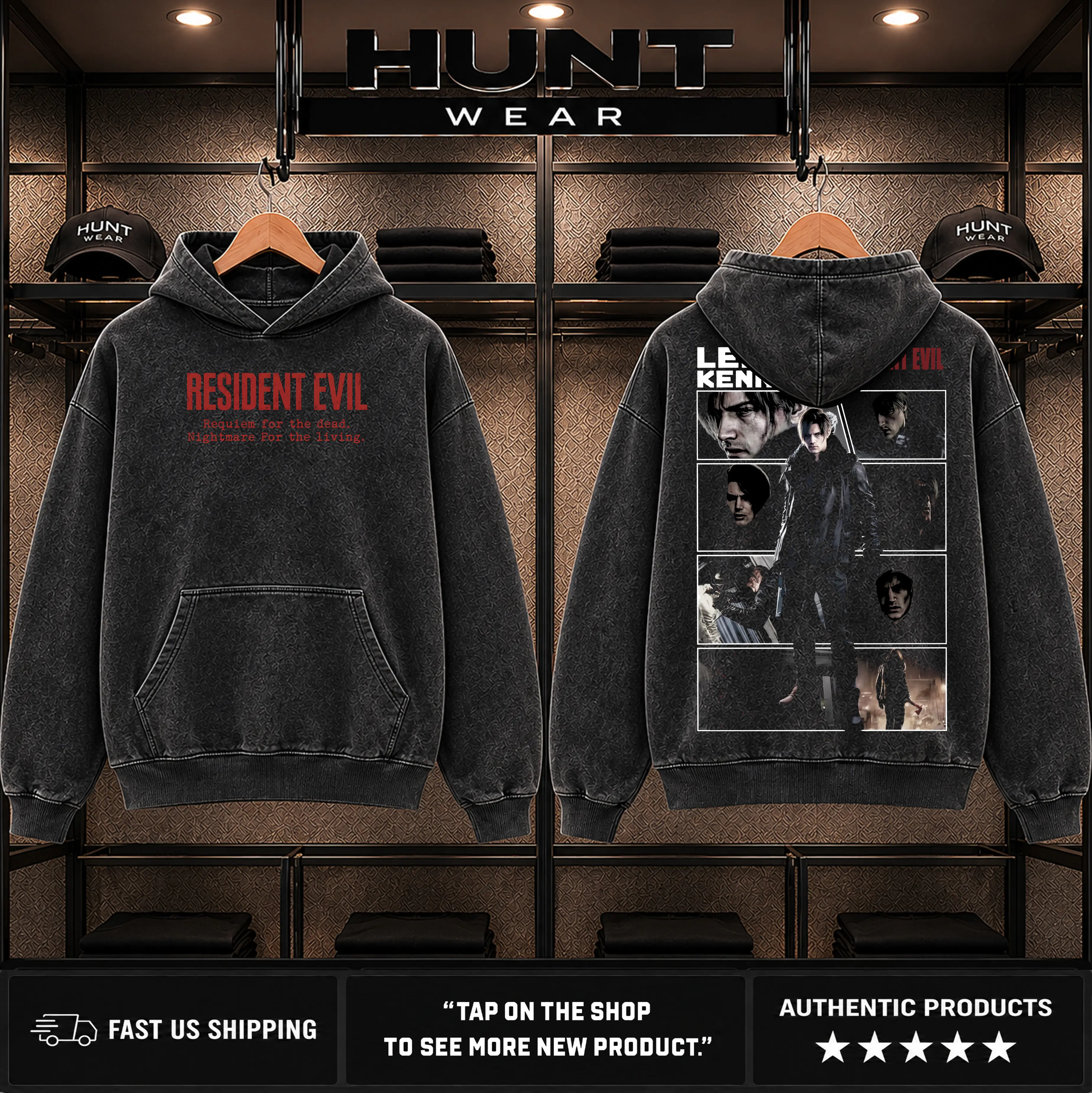Resident Evil Requiem - Leon S Kennedy RE9 horror Game Tshirt 2 Sided Cotton unisex graphic tees game anime manga movie Menswear Casual gamer merch t-shirt Clothes Top