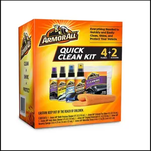 Armor All Quick Clean Kit, 4-in-1 Set with Tire Shine, Glass Cleaner, Protectant & Interior Cleaner Spray, Includes Microfiber Towel & Sponge, All-Purpose Automotive Cleaning & Detailing Gift Set.