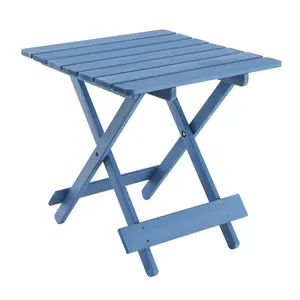 ARCH Folding Square Table Patio Outdoor solid wood Table for Backyard, Balcony, Portable Design Space-Saving Blue Color
