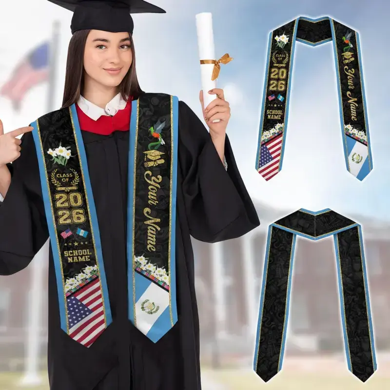 Customized 2026 Guatemalan American Flag Graduation Sash, Guatemala Graduation Stole, Custom Graduation