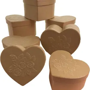 Expo International Heart Box with Rose Embossed Lid - Set of 3, Natural