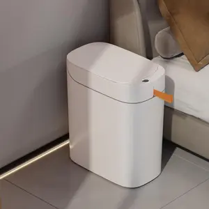 Rechargeable Bathroom Trash Can with Lid(charging cable not included),Motion Sensor Trash Can Automatic Touchless, Auto-Adsorption Slim and Smart Garbage Can  for Bathroom,Bedroom,Kitchen,White Type-C connection.