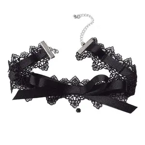 Black Lace Bowknot Choker Necklace Clavicle Chain Costume Accessories