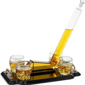 Limited Edition Hockey Decanter Set with Wood Holder and 4 Helmet Whiskey Glasses