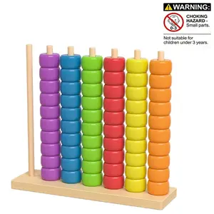 Wooden Colorful Bead Abacus, 1 Bead Frame and 60 Colored Wood Beads, Early Math and Color Sorting Sensory Toy, Math Learning Tools, Gift for Boys and Girls Aged 3+