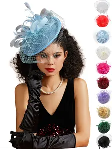 Fascinators Hat for Women Flower Hat with Veil Cocktail Wedding Tea Party Church Derby Hat