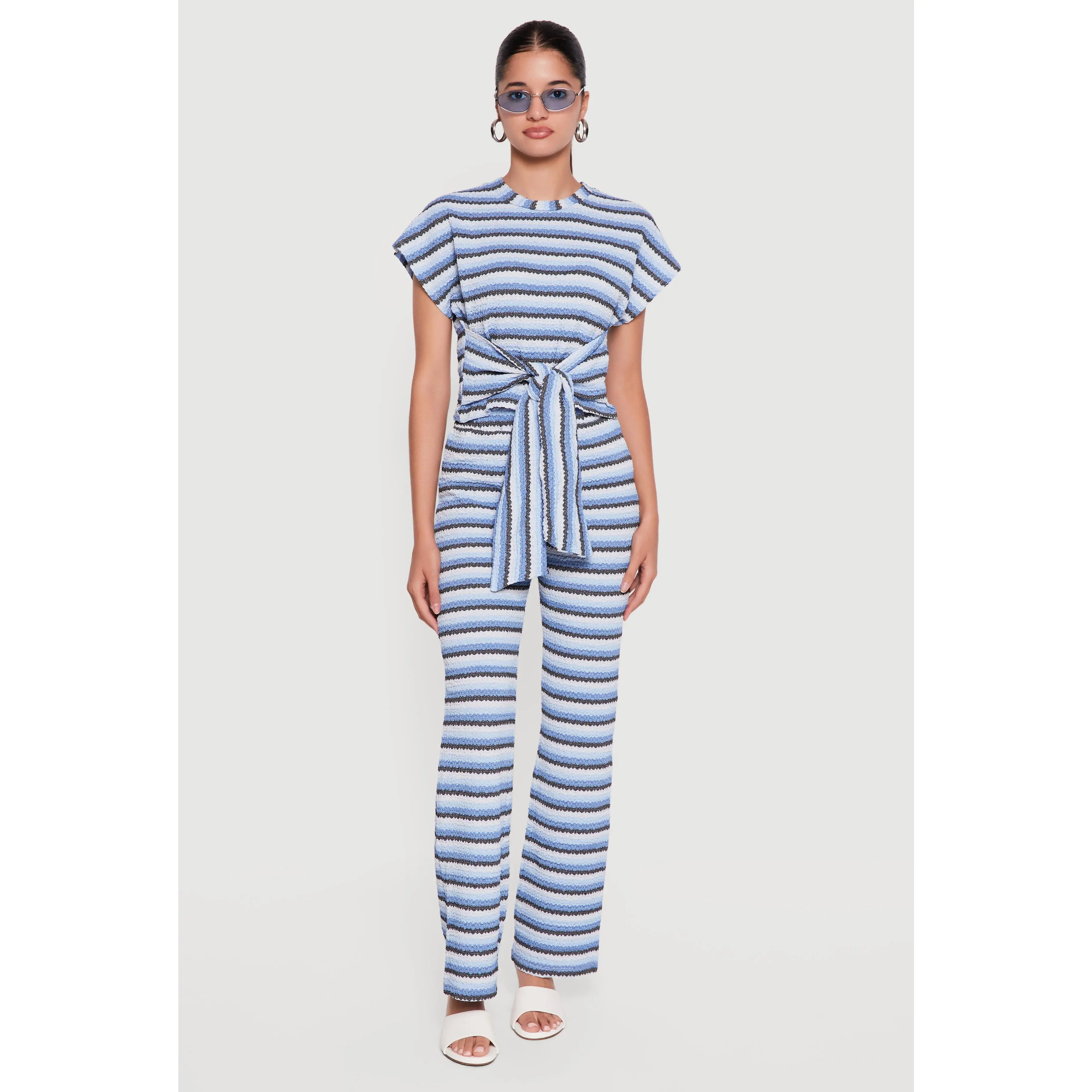 Striped Textured Knit Boot Cut Casual Pants