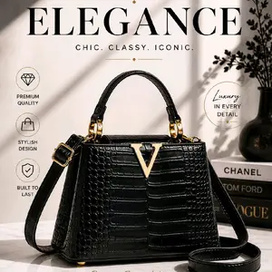 Women's PU  Leather Crocodile Handle Shoulder Bag - Adjustable V-Shape Design, Unique Gift Party Gift Bag - Versatile Convenient Accessory for Night Out, Casual Day
