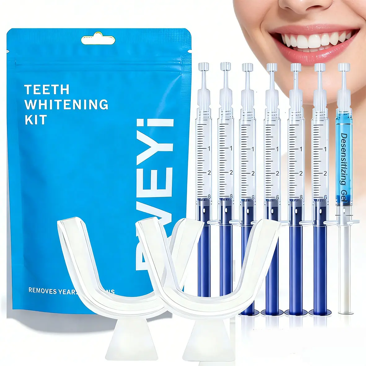 RVEYi At Home Teeth Whitening Kit | 35% Carbamide Peroxide Gel | 6 Whitening Syringes + 1 Desensitizing Gel + 2 Moldable Mouth Trays | Enamel-Safe Stain Removal for Brighter Smile | Sensitive Teeth Friendly | Perfect Gift for Friends & Family