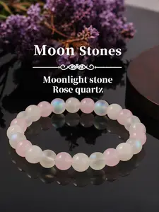 Moonstone Rose Quartz Beaded Bracelet, Premium Bracelet, High Quality Bracelet, Dainty Crystal Bracelet, Fashionable and Versatile Design Suitable for Wearing at Any Time, Gift for Friends, Moonstone Crystals