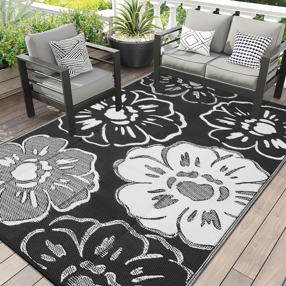 Outdoor Waterproof Rug, Dual-Sided Plastic Woven Mat, Reversible Camping Rugs, Patio Rugs, Outdoor Area Rug, Outside Rug, Ideal for RV Travel, Camping, Picnic, Beach, Balcony, Backyard, Poolside, Porch