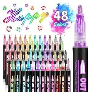 48 Colors Outline Marker Pen, 48pcs/set Glitter Marker Pen, Colored Line Marker Pen for Greeting Card, Gift, Glass Painting, Art Markers Pen