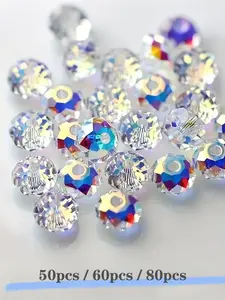 80/60/50pcs 6/8/10mm Premium Drilled Loose Beads - Ultra Sparkling Crystal-Like Glass Beads for DIY Jewelry Making, Special Bracelets & Necklaces Craft Supplies, DIY Mix Beads, Diy Beading Accessories