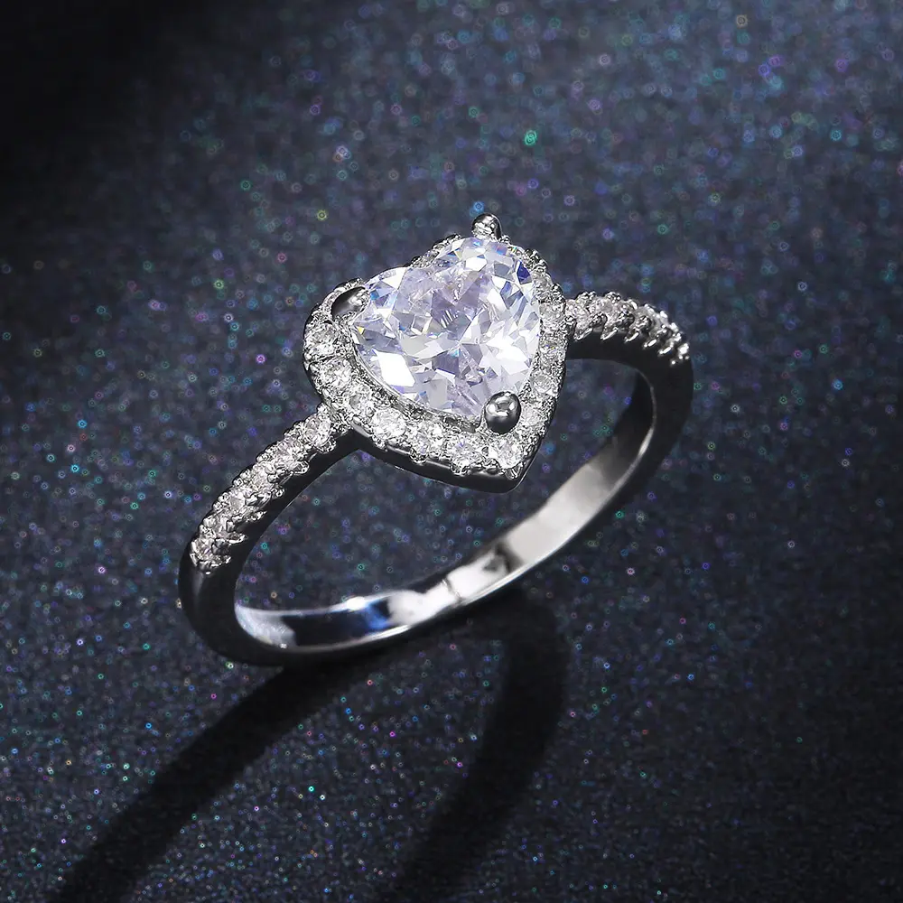 Women's Elegant Artificial Crystal & Rhinestone Decorated  Design Ring, Exquisite Trendy Engagement Ring, Fashion Accessories for Party & Daily Decor for Women & Girls, Fashion  Rings Heart summerwins
