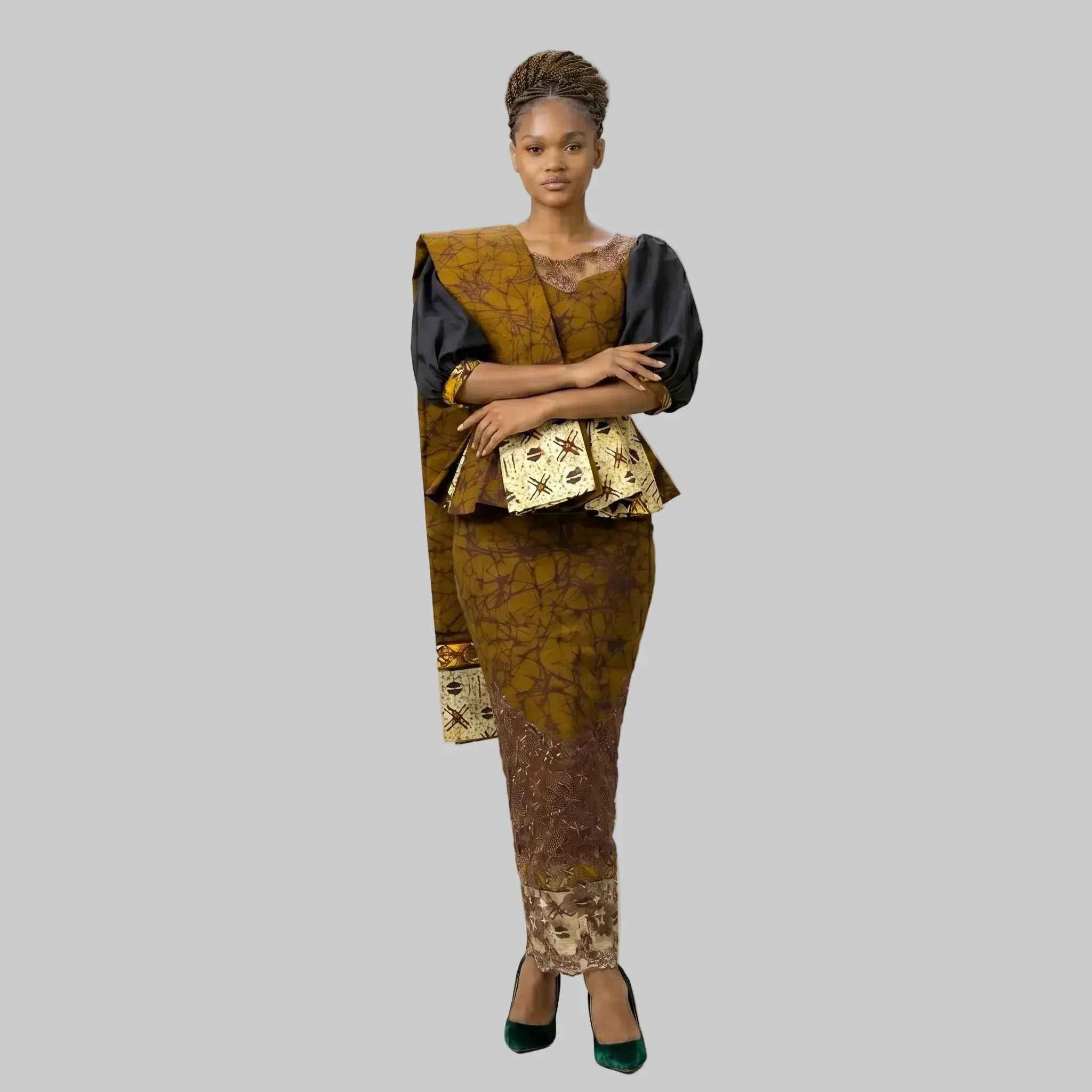 Cerulean Crystal Ankara Two-Piece Set – Handmade Crystal-Embellished Top & Tailored Skirt, Modest African Print Co-ord for Weddings, Church & Events