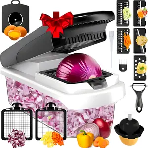 12-in-1 Vegetable Chopper - Food chopper with container, Kitchen Tool, Pro onion tomato potato Chopper, Multifunctional Kitchen Gudget with 7 Blades and Slicer Vegetable Chopper All In One Chopper Onion Potato Chopper Food Chopper With Container 1