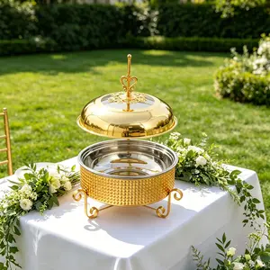 CNCEST Stainless Steel Chafing Dish - 10.57QT Heat-Resistant Casserole Baking Dish, Thermal Casserole, Gold Round Buffet Warmer with Fuel Holder for Catering Events, Home Use, Thermal Casserole Dish