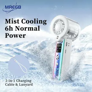 MREGB 2026 Mist Spray Cooling Handheld Fan — 6hours at Normal Power, 100 Speeds Randomly Adjust Airflow, High-Speed ​​Cooling Fan with Long-Lasting Battery, Built-in Lighting, Relief Portable Fan for Summer Walk