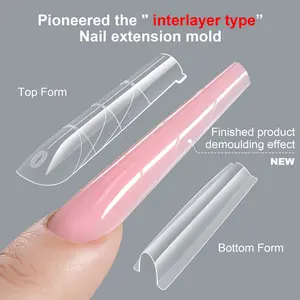 256 Pieces/Box Sandwich Nail Form, Quick Extension UV Gel Nail Mold, Paperless Tray Crystal Light Therapy Free Construction Nail Forms, Professional Manicure Nail Art Tools,Multiple Styles for Salon DIY Manicure